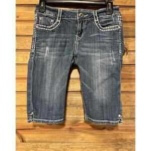 L.A. Idol USA Young Women’s Capri Jeans Size 3 White Stitch Bling Rhinestones